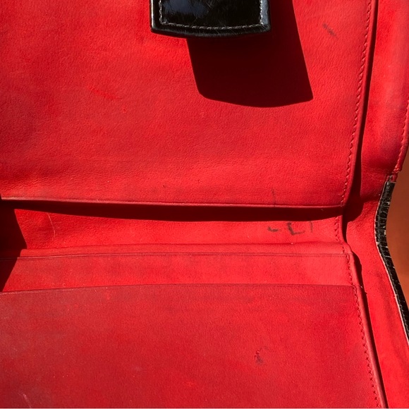 VTG patent leather wallet,made in Italy for Dayton,black/red,brass frame/clasp - Picture 9 of 13